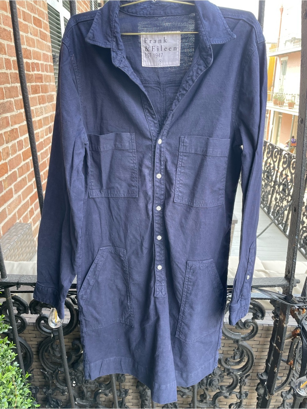 Frank & Eileen Navy Button-Front Utility Dress